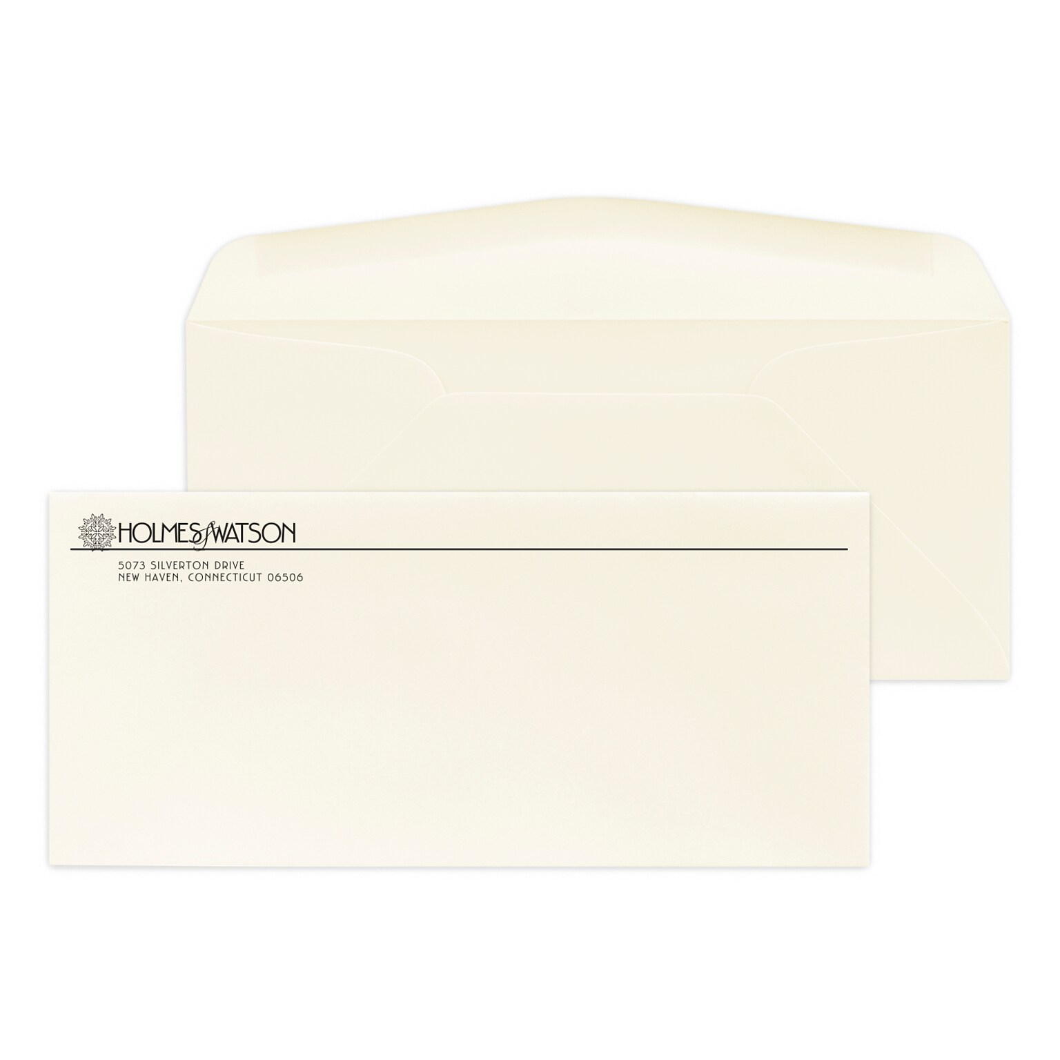 Custom #10 Stationery Envelopes, 4 1/8 x 9 1/2, 24# Strathmore Writing Natural White Wove, 1 Standard Flat Ink, 250 / Pack