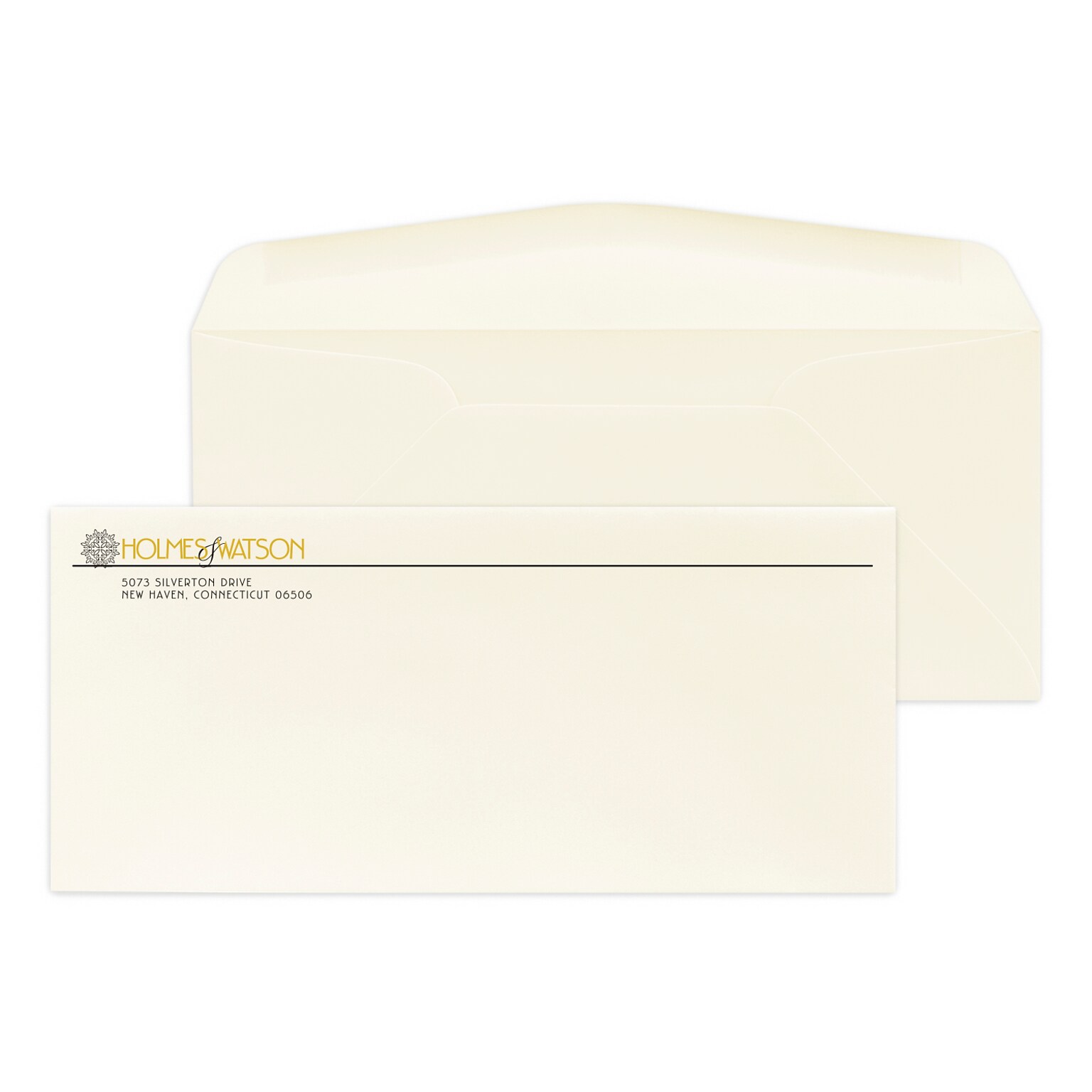 Custom #10 Stationery Envelope, 4 1/8 x9 1/2, 24# Strathmore Writing Natural White Wove, 1 Std and 1 Custom Flat Ink, 250/Pack