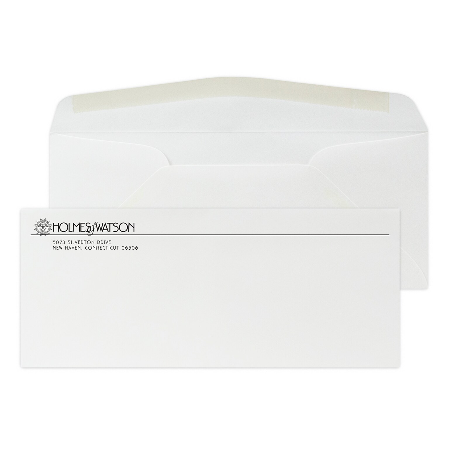 Custom #10 Stationery Envelopes, 4 1/8 x 9 1/2, 24# Strathmore Writing Ultimate White Wove, 1 Standard Flat Ink, 250 / Pack