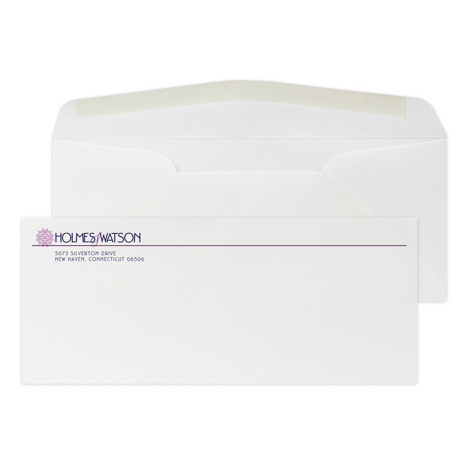 Custom #10 Stationery Envelopes, 4 1/8 x 9 1/2, 24# Strathmore Writing Ultimate White Wove, 2 Custom Flat Inks, 250 / Pack