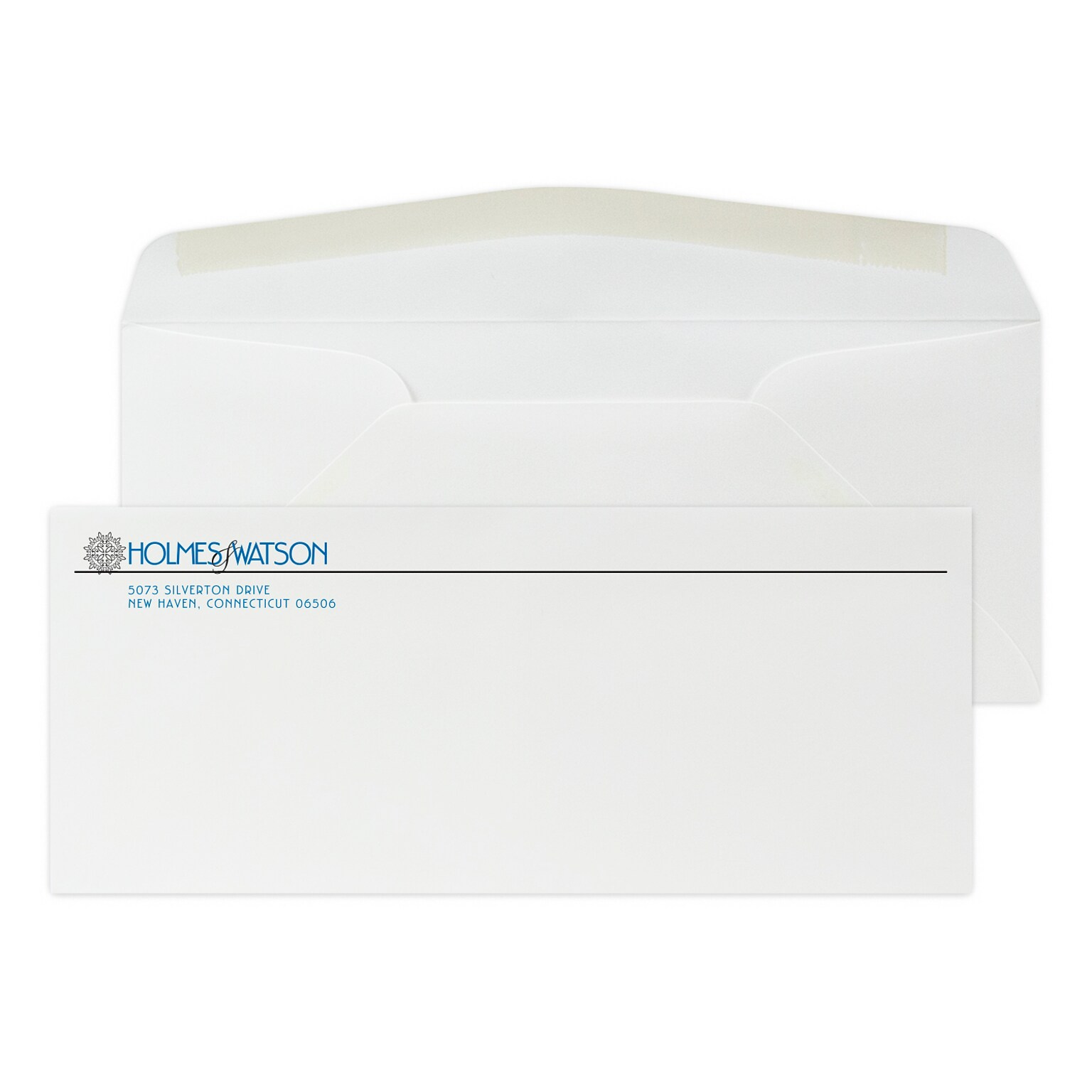 Custom #10 Stationery Envelopes, 4 1/8 x 9 1/2, 24# Strathmore Writing Ultimate White Wove, 2 Standard Flat Inks, 250 / Pack