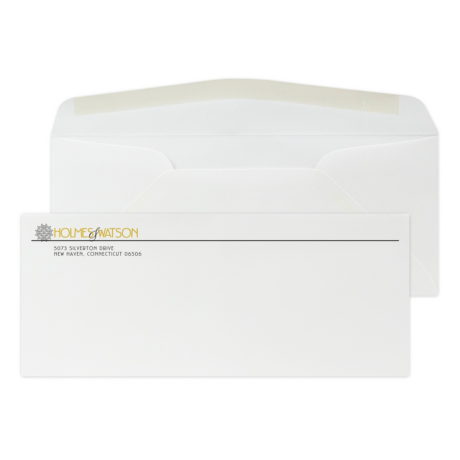 Custom #10 Stationery Envelope, 4 1/8x9 1/2, 24# Strathmore Writing Ultimate White Wove, 1 Std and 1 Custom Flat Ink, 250/Pack