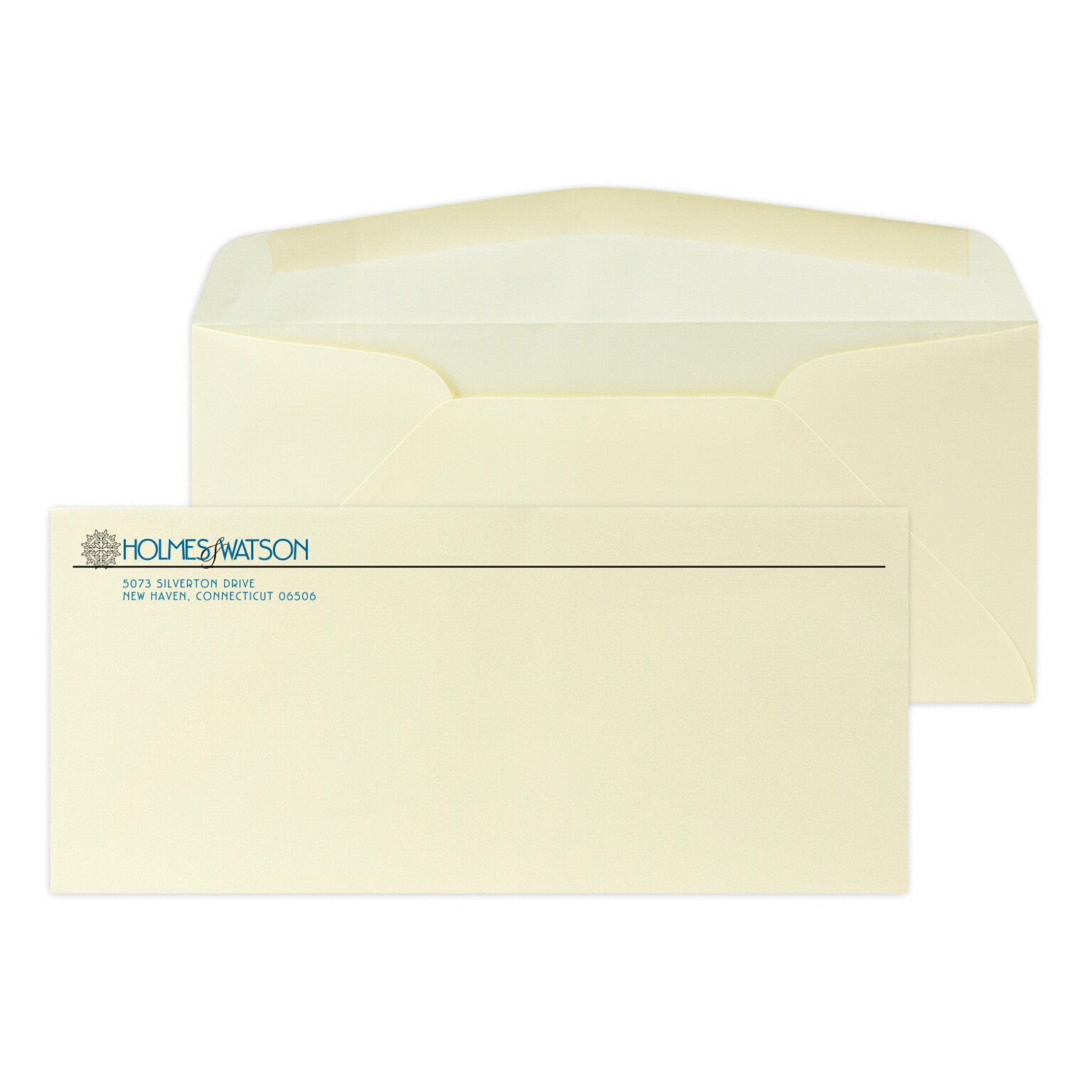 Custom #10 Stationery Envelopes, 4 1/8 x 9 1/2, 24# CLASSIC® LINEN Baronial Ivory, 2 Standard Flat Inks, 250 / Pack