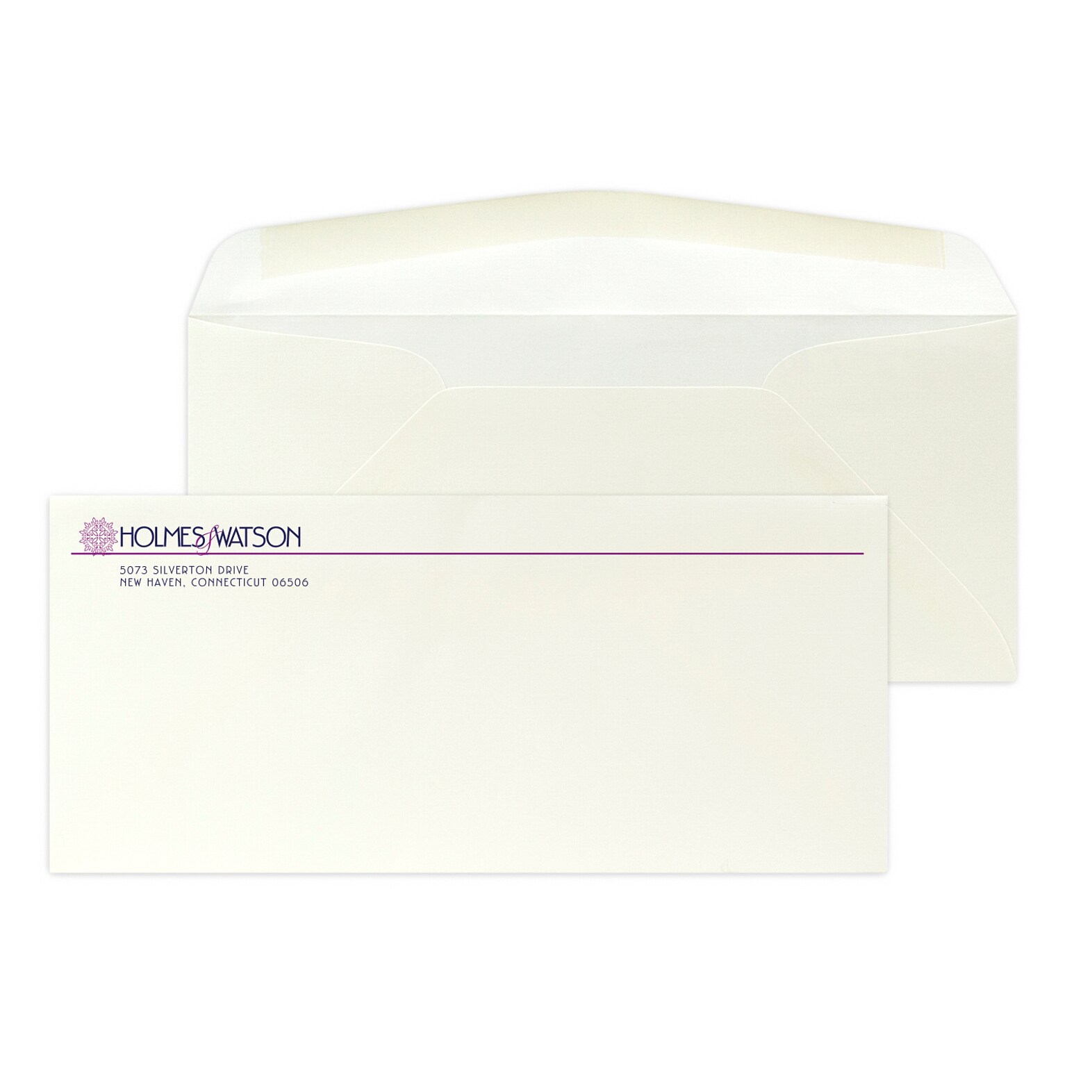 Custom #10 Stationery Envelopes, 4 1/8 x 9 1/2, 24# CLASSIC® LINEN Natural White, 2 Custom Flat Inks, 250 / Pack