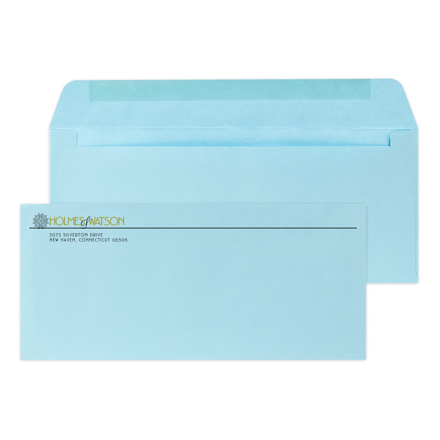 Custom #10 Standard Envelopes, 4 1/8 x 9 1/2, 24# Blue Wove, 1 Standard and 1 Custom Inks, 250 / Pack