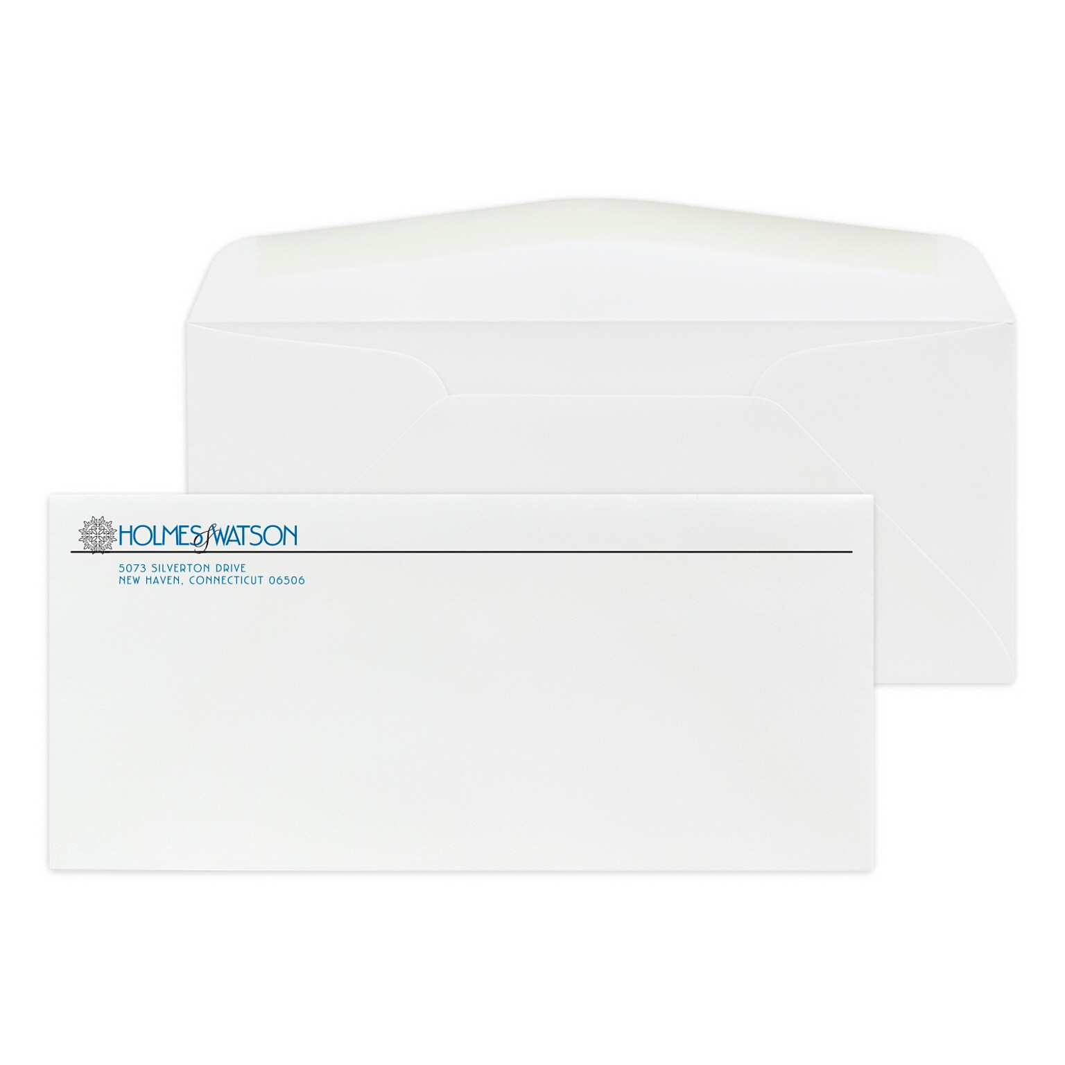 Custom #10 Stationery Envelopes, 4 1/8 x 9 1/2, 24# Strathmore Writing Bright White Wove, 2 Standard Flat Inks, 250 / Pack