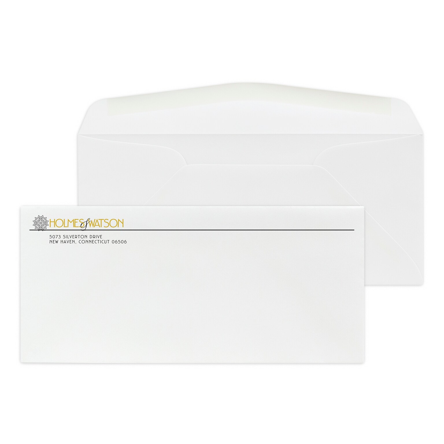 Custom #10 Stationery Envelopes, 4 1/8x9 1/2, 24# Strathmore Writing Bright White Wove, 1 Std and 1 Custom Flat Inks, 250/Pack