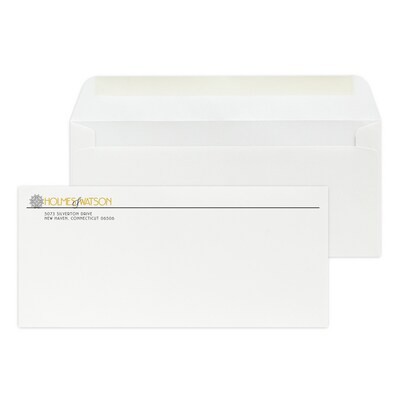 Custom #10 Stationery Envelopes, 4 1/4 x 9 1/2, 70# Hi White Text, 1 Standard and 1 Custom Flat In