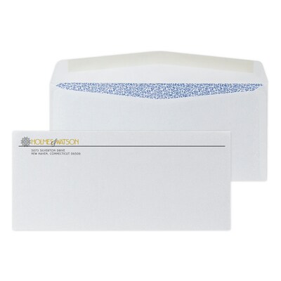 Custom #10 Standard Envelopes with Security Tint, 4 1/4 x 9 1/2, 24# White Wove, 1 Standard and 1