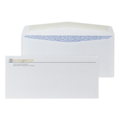 Custom #10 Standard Envelopes with Security Tint, 4 1/4 x 9 1/2, 24# White Wove, 1 Standard and 1