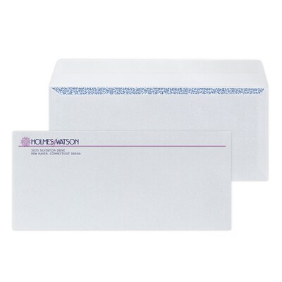 Custom #10 Peel and Seal Envelopes with Security Tint, 4 1/4 x 9 1/2, 24# White Wove, 2 Custom Ink