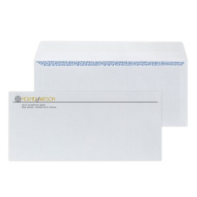Custom #10 Peel and Seal Envelopes with Security Tint, 4 1/4 x 9 1/2, 24# White Wove, 1 Standard a