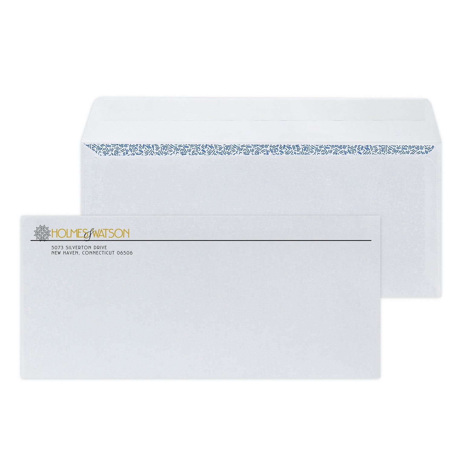 Custom #10 Peel and Seal Envelopes with Security Tint, 4 1/8 x 9 1/2, 24# White Wove, 1 Standard and 1 Custom Inks, 250 / Pack