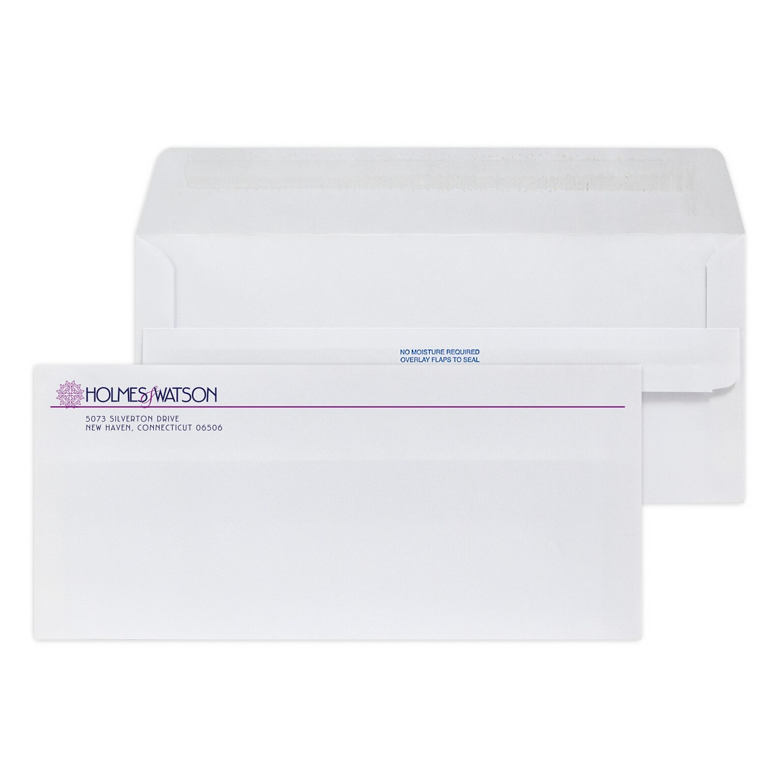 Custom #10 Self Seal Envelopes, 4 1/8 x 9 1/2, 24# White Wove, 2 Custom Inks, 250 / Pack