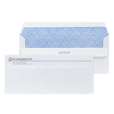 Custom #10 Self Seal Envelopes with Security Tint, 4 1/4 x 9 1/2, 24# White Wove, 1 Standard Ink,