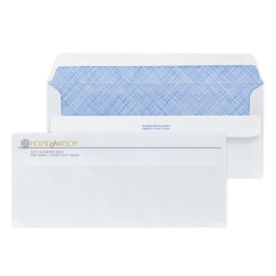 Custom #10 Self Seal Envelopes with Security Tint, 4 1/4 x 9 1/2, 24# White Wove, 1 Standard and 1