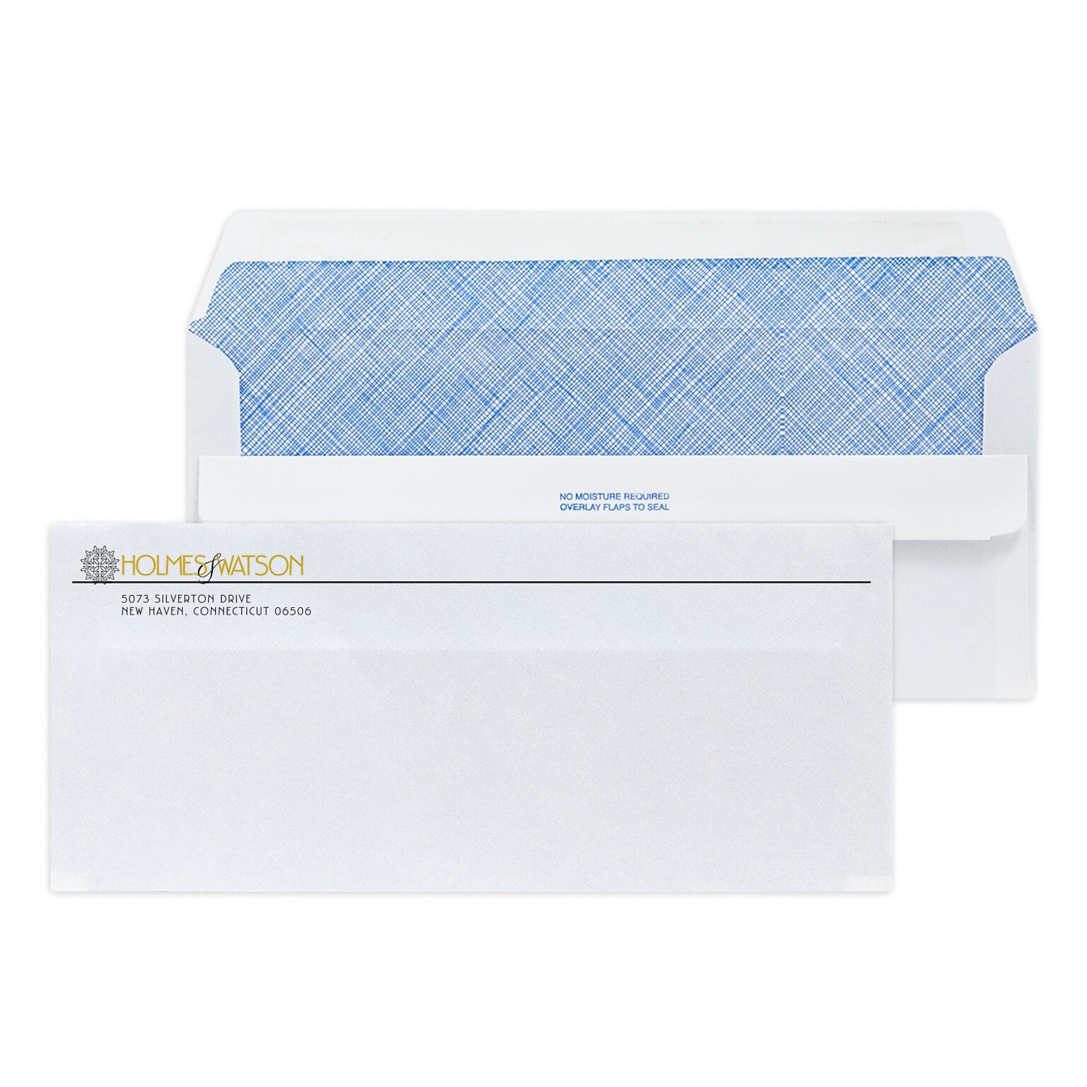Custom #10 Self Seal Envelopes with Security Tint, 4 1/8 x 9 1/2, 24# White Wove, 1 Standard and 1 Custom Inks, 250 / Pack