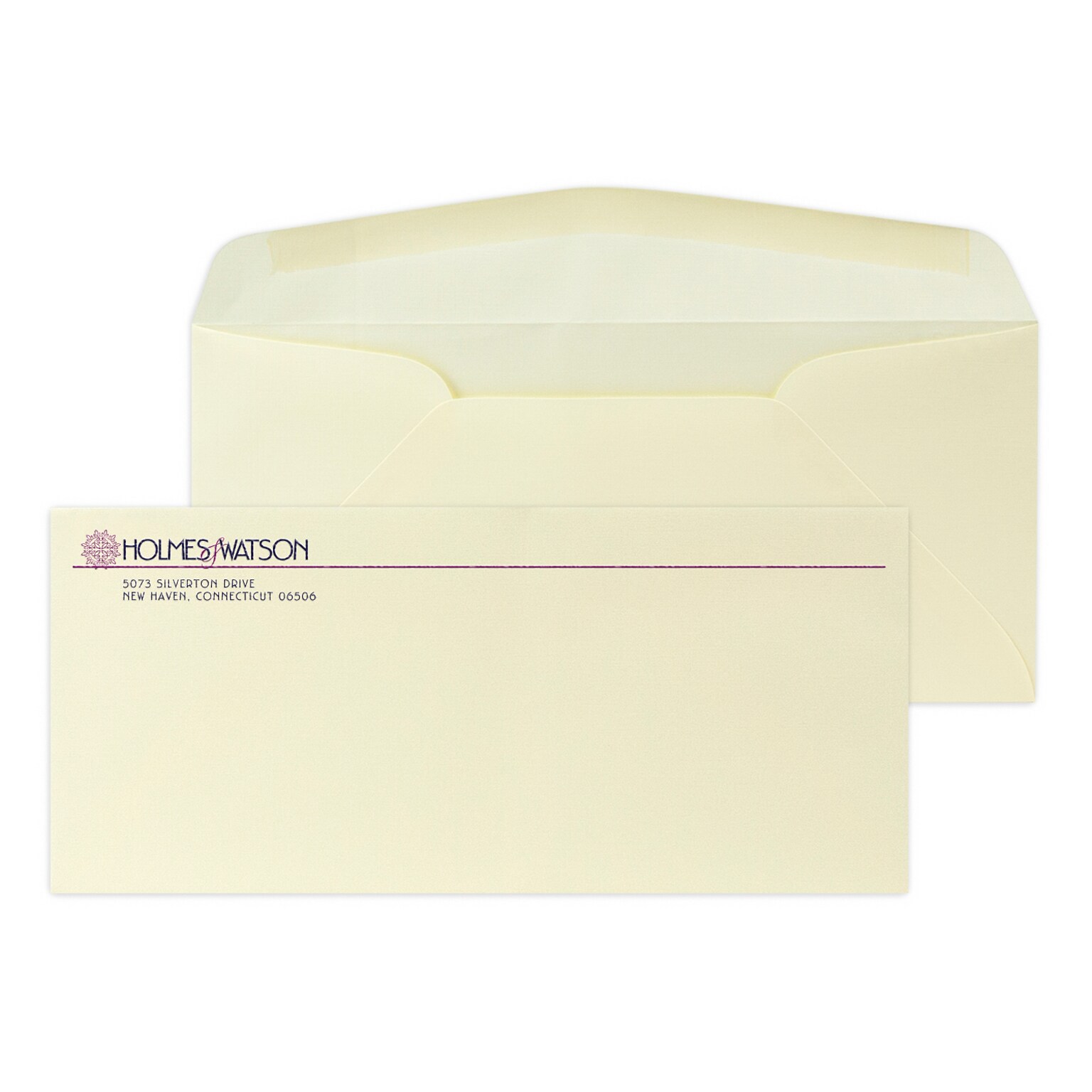 Custom #10 Stationery Envelopes, 4 1/8 x 9 1/2, 24# CLASSIC® LINEN Baronial Ivory, 2 Custom Raised Inks, 250 / Pack