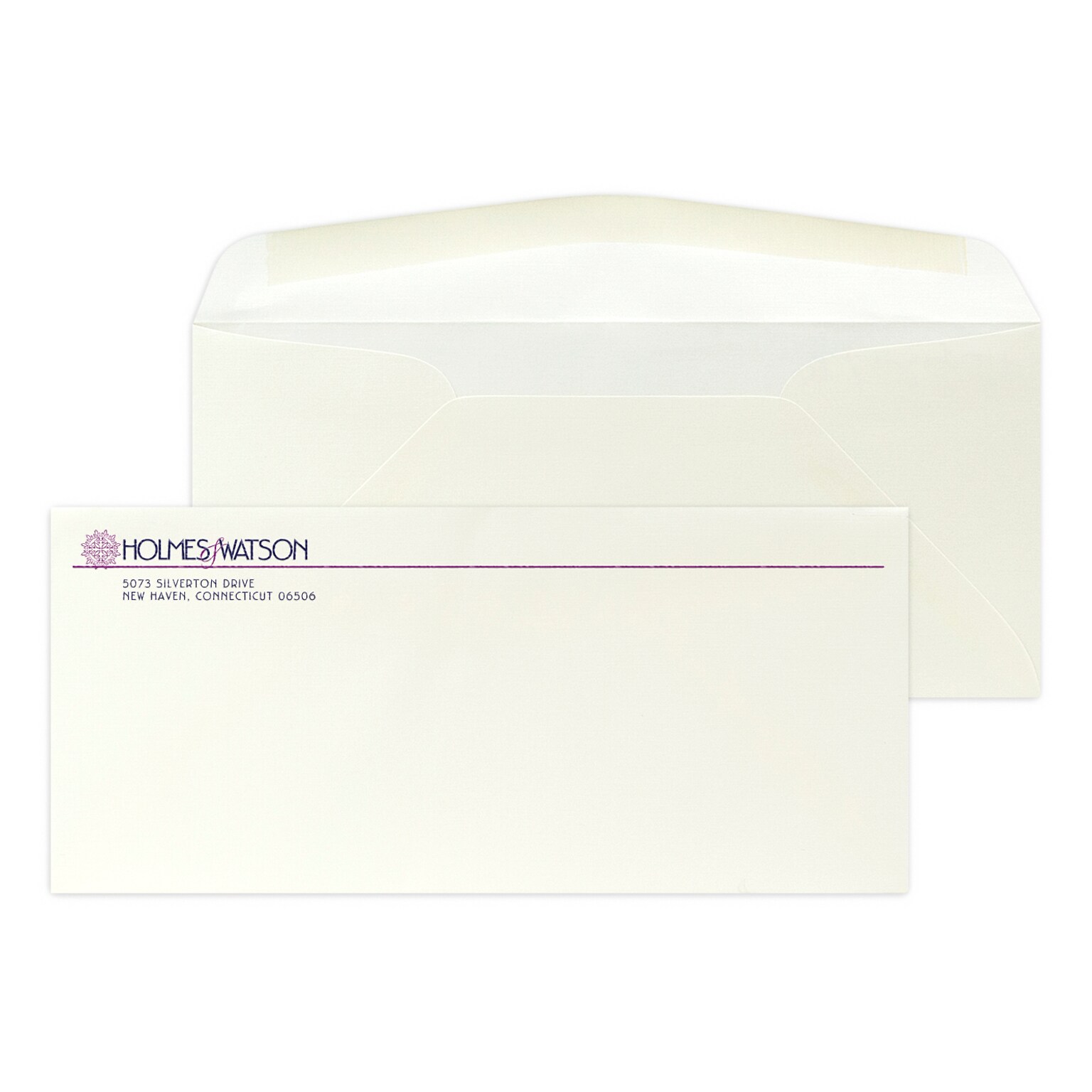 Custom #10 Stationery Envelopes, 4 1/8 x 9 1/2, 24# CLASSIC® LINEN Natural White, 2 Custom Raised Inks, 250 / Pack