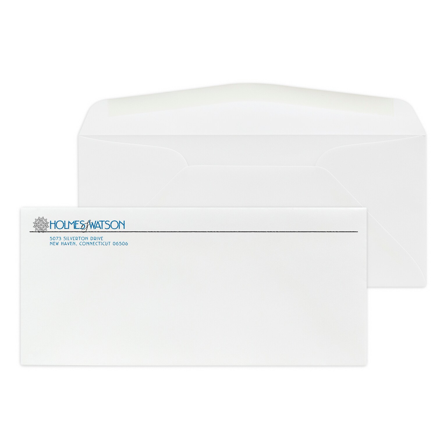 Custom #10 Stationery Envelopes, 4 1/8 x 9 1/2, 24# Strathmore Writing Bright White Wove, 2 Standard Raised Inks, 250 / Pack