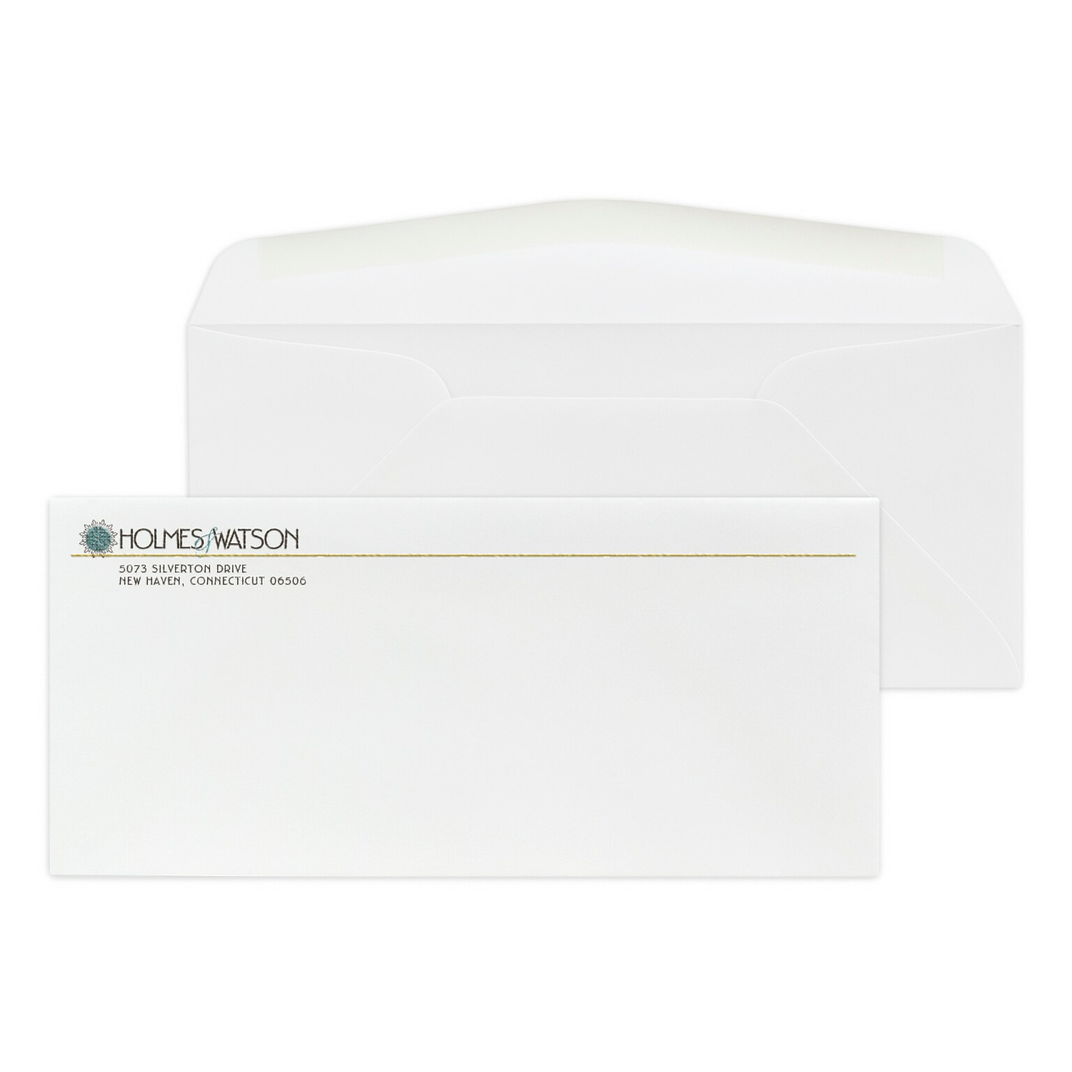 Custom Full Color #10 Stationery Envelopes, 4 1/8 x 9 1/2, 24# Strathmore Writing Bright White Wove, Raised Ink, 250 / Pack