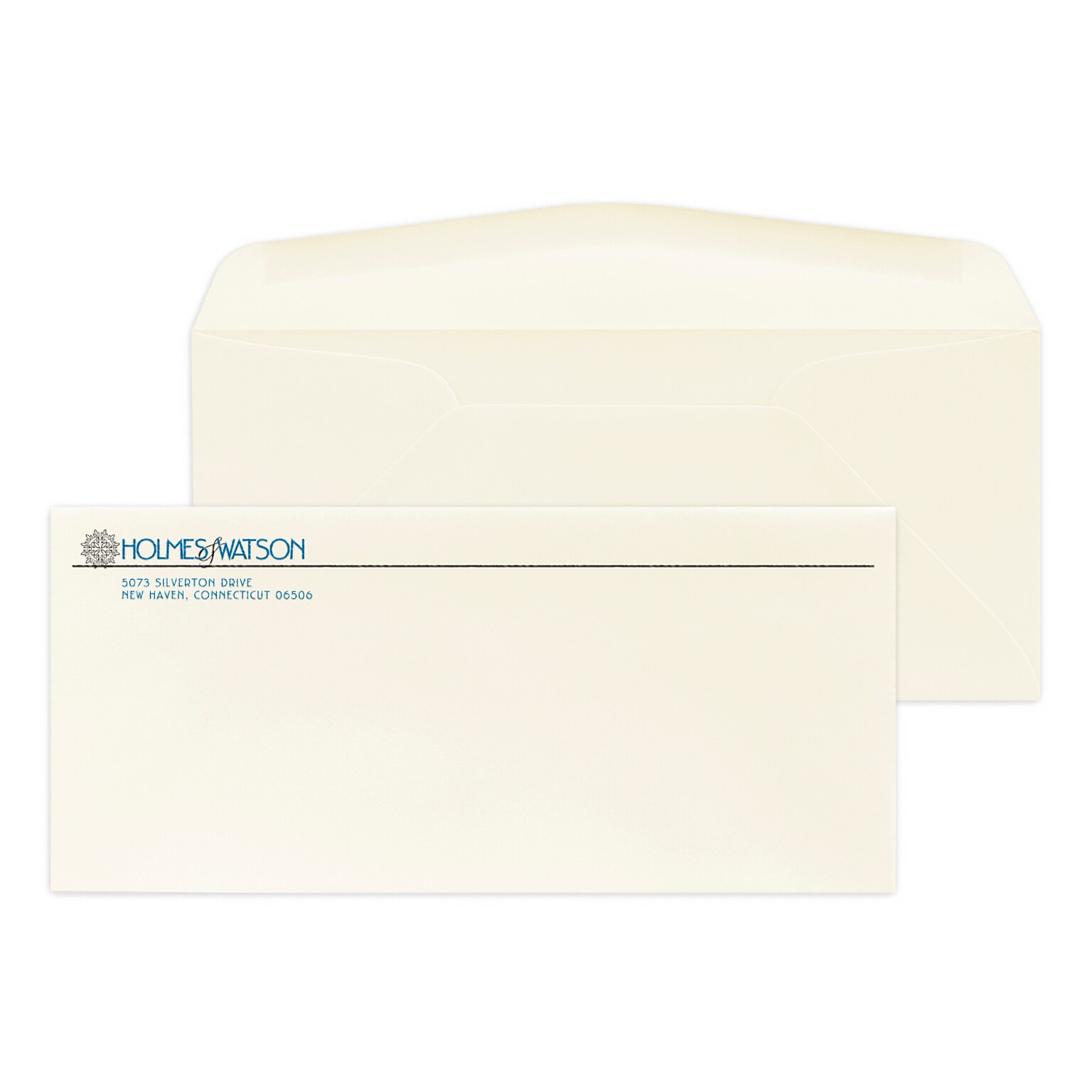 Custom #10 Stationery Envelopes, 4 1/8 x 9 1/2, 24# Strathmore Writing Natural White Wove, 2 Standard Raised Inks, 250 / Pack
