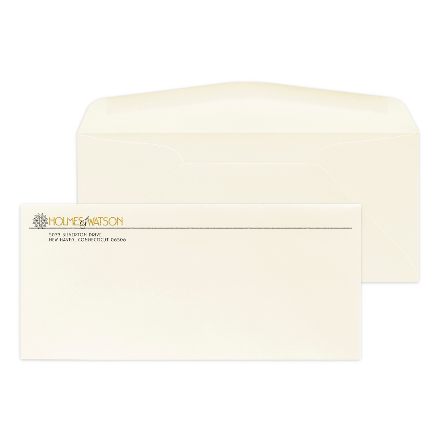 Custom #10 Stationery Env, 4 1/8x9 1/2, 24# Strathmore Writing Natural White Wove, 1 Std and 1 Custom Raised Inks, 250/Pack