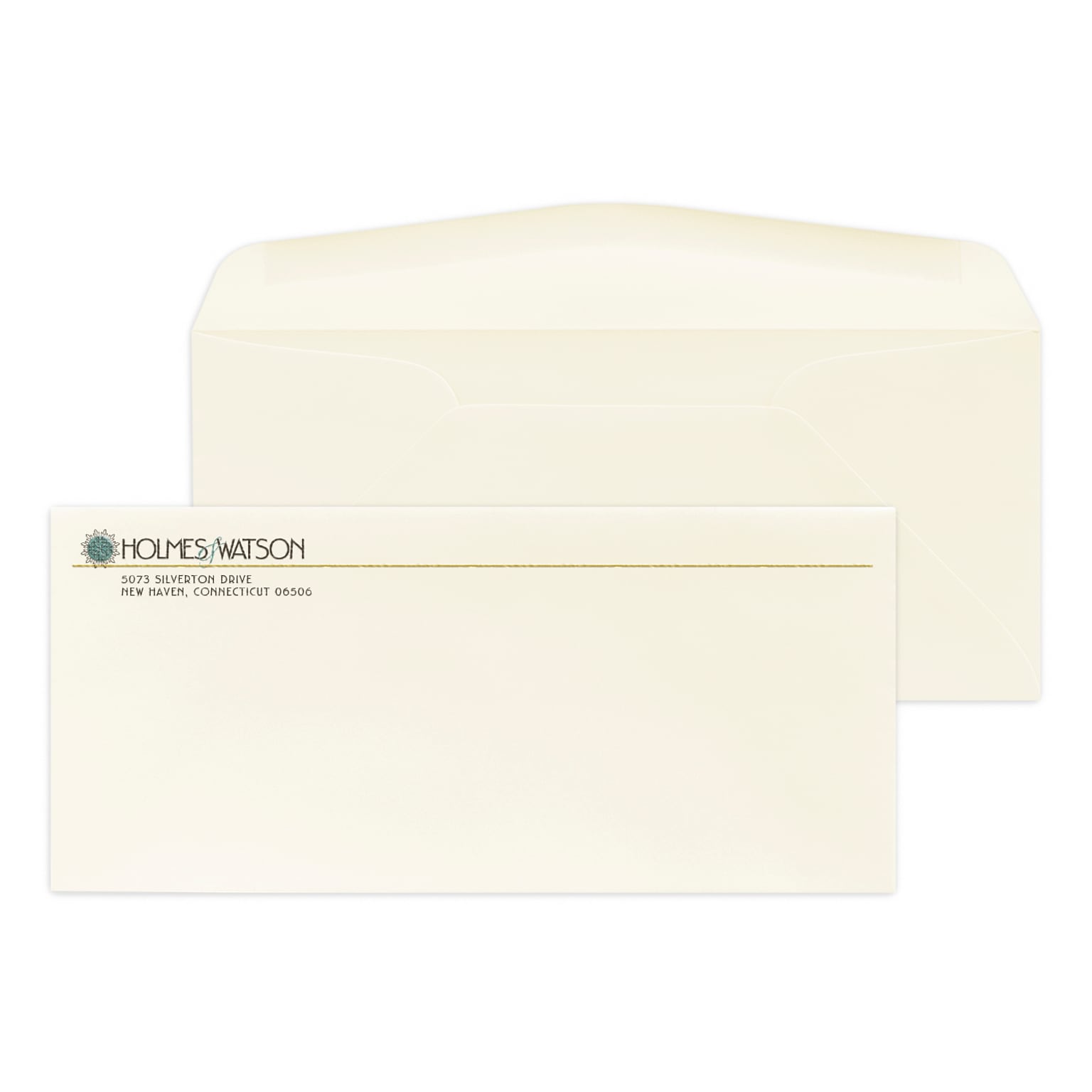 Custom Full Color #10 Stationery Envelopes, 4 1/4 x 9 1/2, 24# Strathmore Writing Natural White Wove, Raised Ink, 250 / Pack