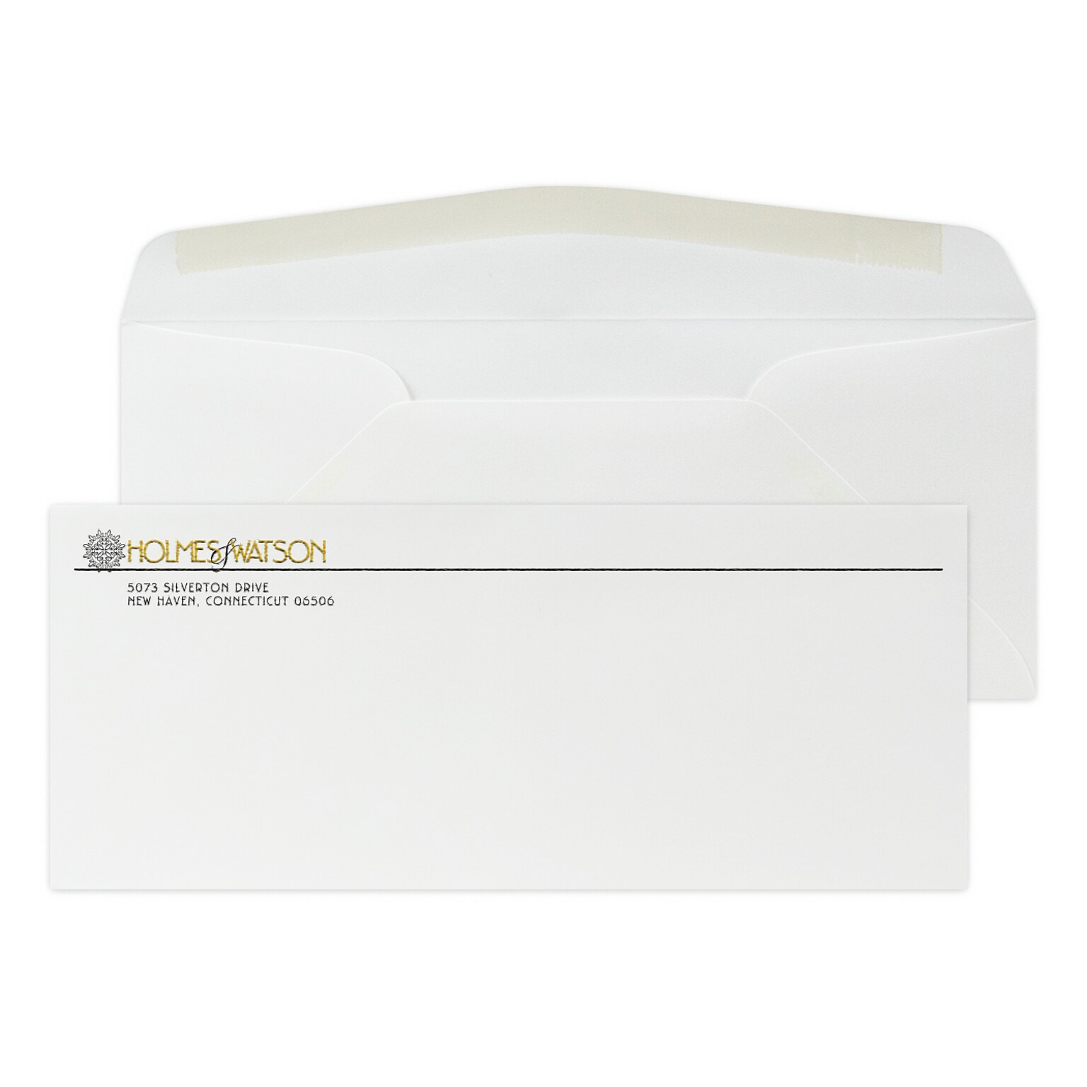 Custom #10 Stationery Env, 4 1/8x9 1/2, 24# Strathmore Writing Ultimate White Wove, 1 Std and 1 Custom Raised Inks, 250/Pack