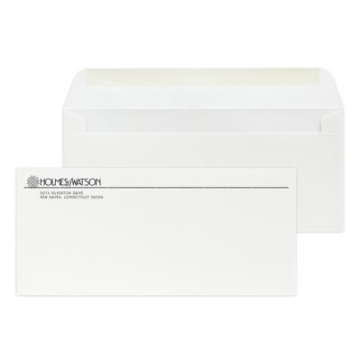 Custom #10 Stationery Envelopes, 4 1/4 x 9 1/2, 70# Hi White Text, 1 Standard Raised Ink, 250 / Pa