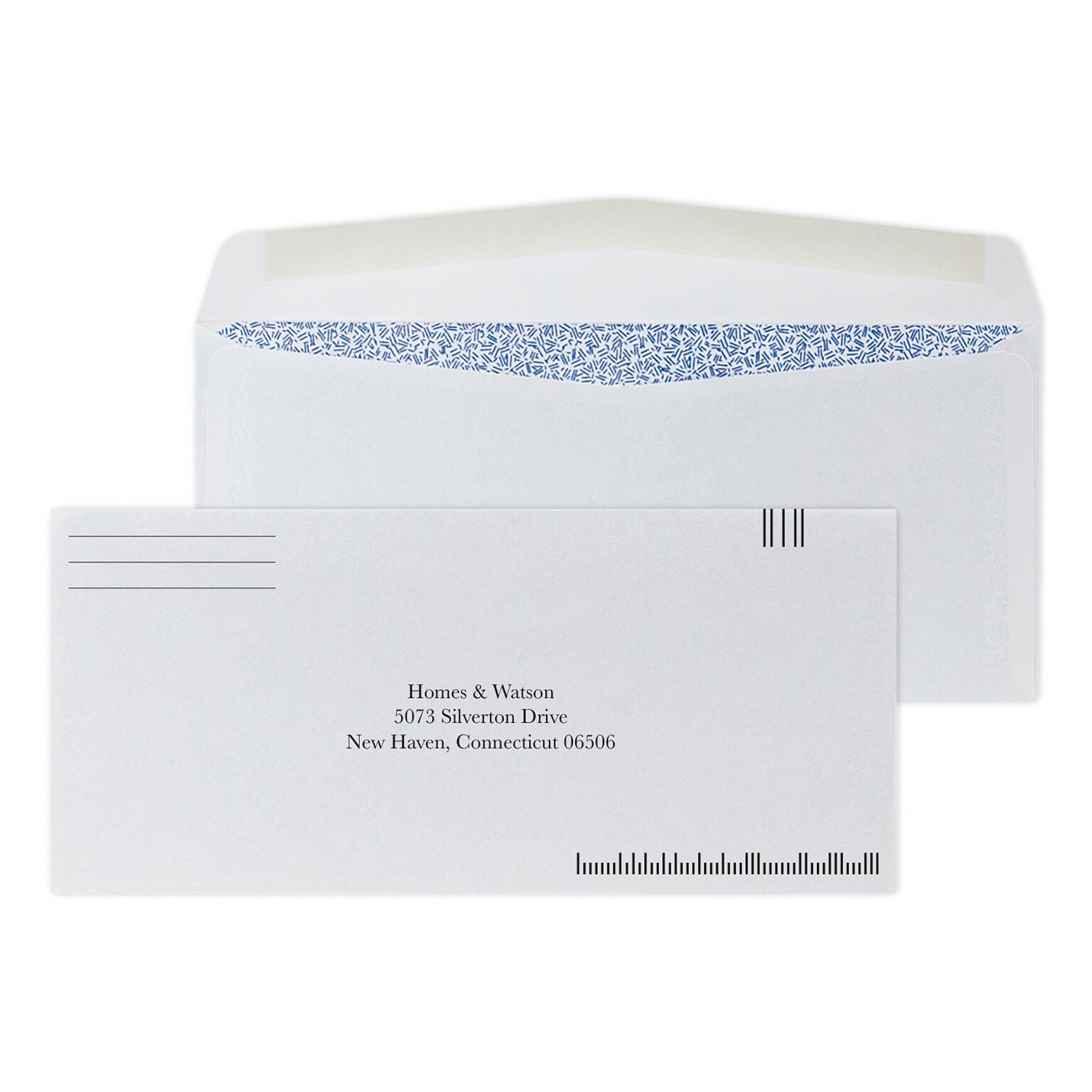 Custom #10 Barcode Standard Envelopes with Security Tint, 4 1/4 x 9 1/2, 24# White Wove, 1 Standard Ink, 250 / Pack