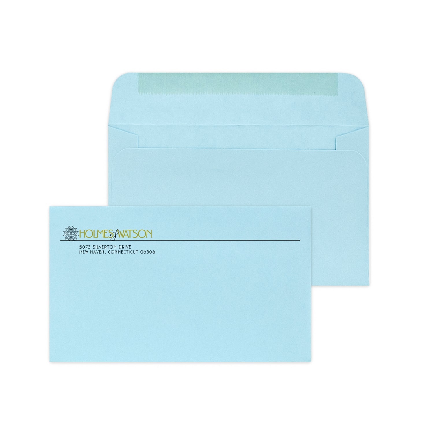 Custom #6-1/4 Standard Envelopes, 3 1/2 x 6, 24# Blue Wove, 1 Standard and 1 Custom Inks, 250 / Pack