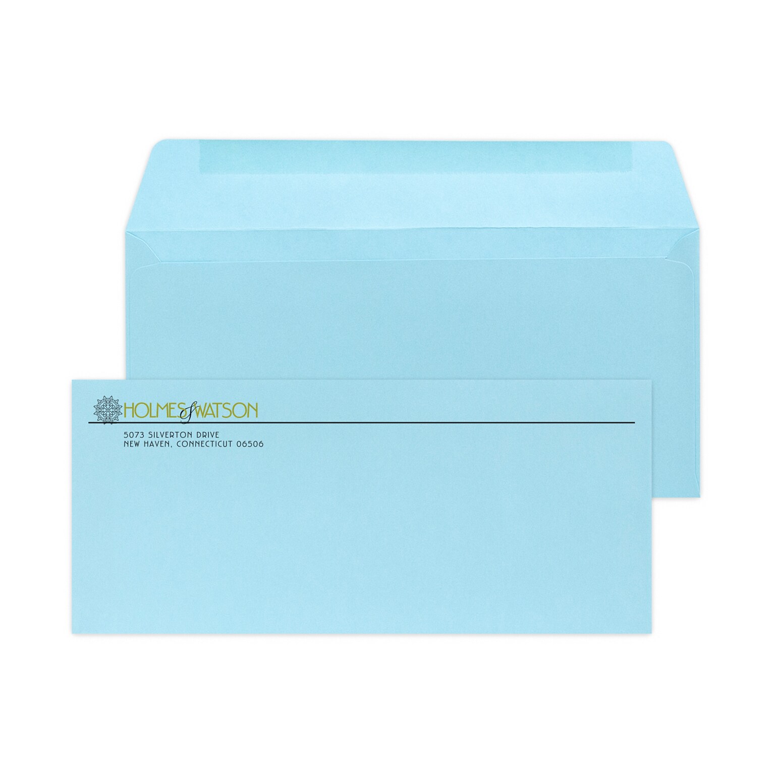 Custom #9 Standard Envelopes, 3 7/8 x 8 7/8, 24# Blue Wove, 1 Standard and 1 Custom Inks, 250 / Pack