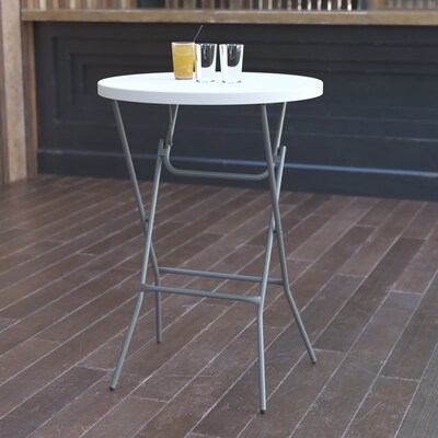 Flash Furniture 31.25 Rnd Granite Wht Plastic Bar Height Fold Table, Gray Powder Coated Cross Legs