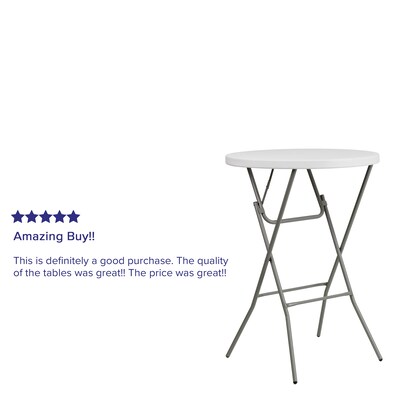 Flash Furniture 31.25" Rnd Granite Wht Plastic Bar Height Fold Table, Gray Powder Coated Cross Legs
