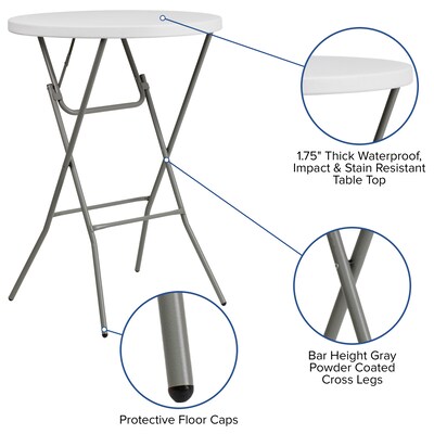 Flash Furniture 31.25" Rnd Granite Wht Plastic Bar Height Fold Table, Gray Powder Coated Cross Legs