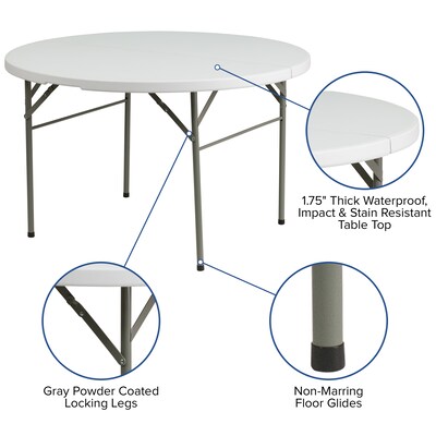 Flash Furniture 48'' Round Bi-Fold Granite White Plastic Folding Table (DAD122RZ)