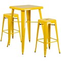 Flash Furniture Metal Indoor/Outdoor Bar Table Set w/2 Backless Barstools; Yellow (CH31330B230SQYL)