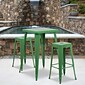 Flash Furniture 27.75" Metal Indoor-Outdoor Bar Table Set w/2 Backless Barstools in Green