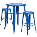 Flash Furniture Metal Indoor/Outdoor Bar Table Set with 2 Backless Barstools; Blue (CH31330B230SQBL)