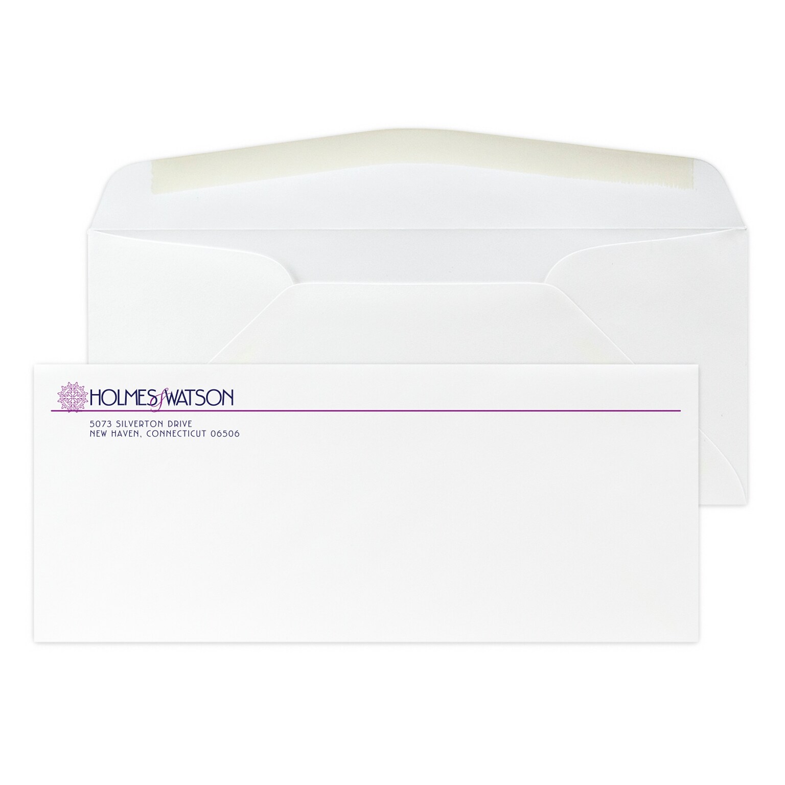 Custom #10 Stationery Envelopes, 4 1/8 x 9 1/2, 24# CLASSIC® CREST Solar White, 2 Custom Flat Inks, 250 / Pack