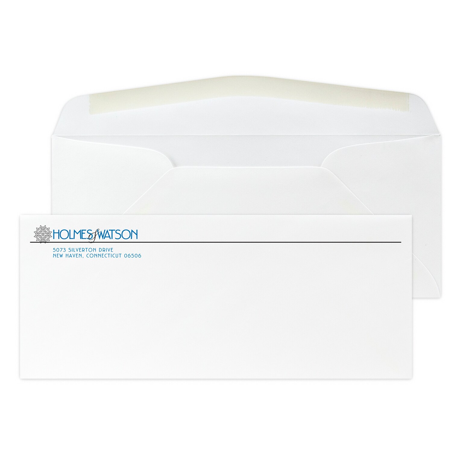 Custom #10 Stationery Envelopes, 4 1/8 x 9 1/2, 24# CLASSIC® CREST Solar White, 2 Standard Flat Inks, 250 / Pack