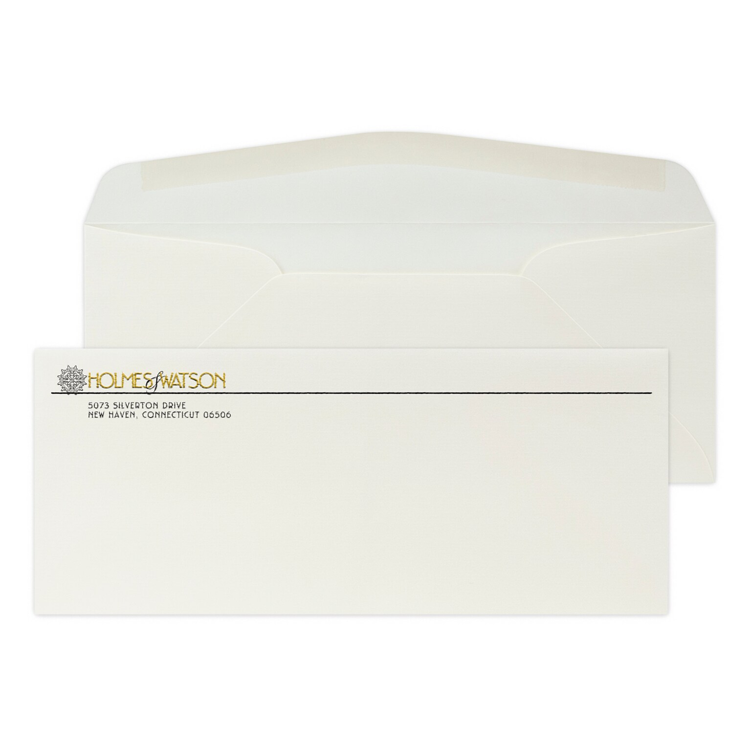 Custom #10 Stationery Envelopes, 4 1/8 x 9 1/2, 24# CLASSIC® LAID Natural White, 1 Standard and 1 Custom Raised Inks, 250/Pack