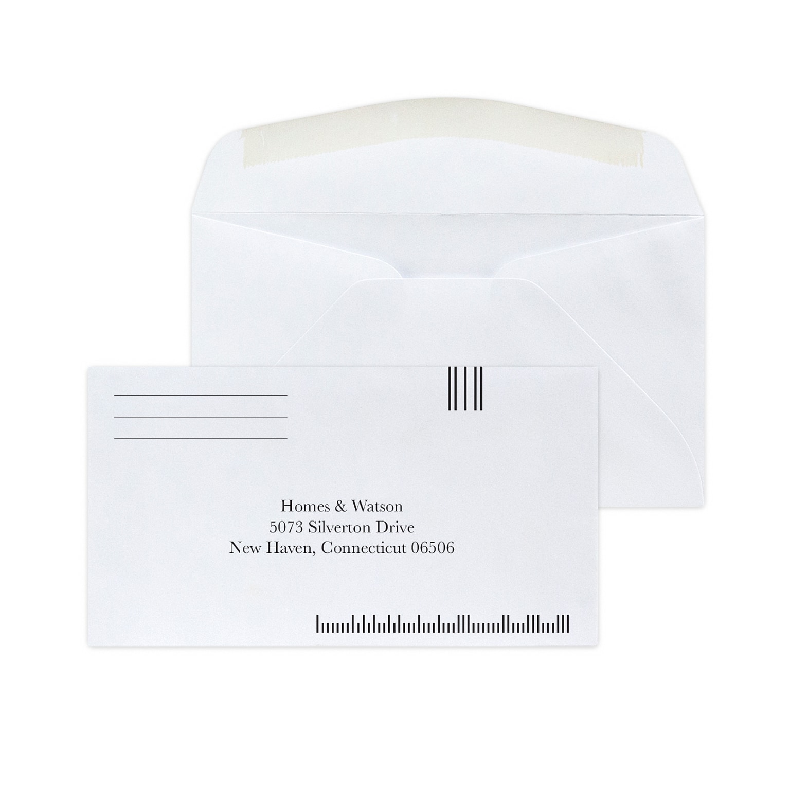 Custom #6-3/4 Barcode Diagonal Seam Standard Envelopes, 3 5/8 x 6 1/2, 24# White Wove, 1 Standard Ink, 250 / Pack
