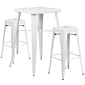 Flash Furniture Metal Indoor-Outdoor Bar Table Set w/2 Backless Barstools, White (CH31330B230SQWH)