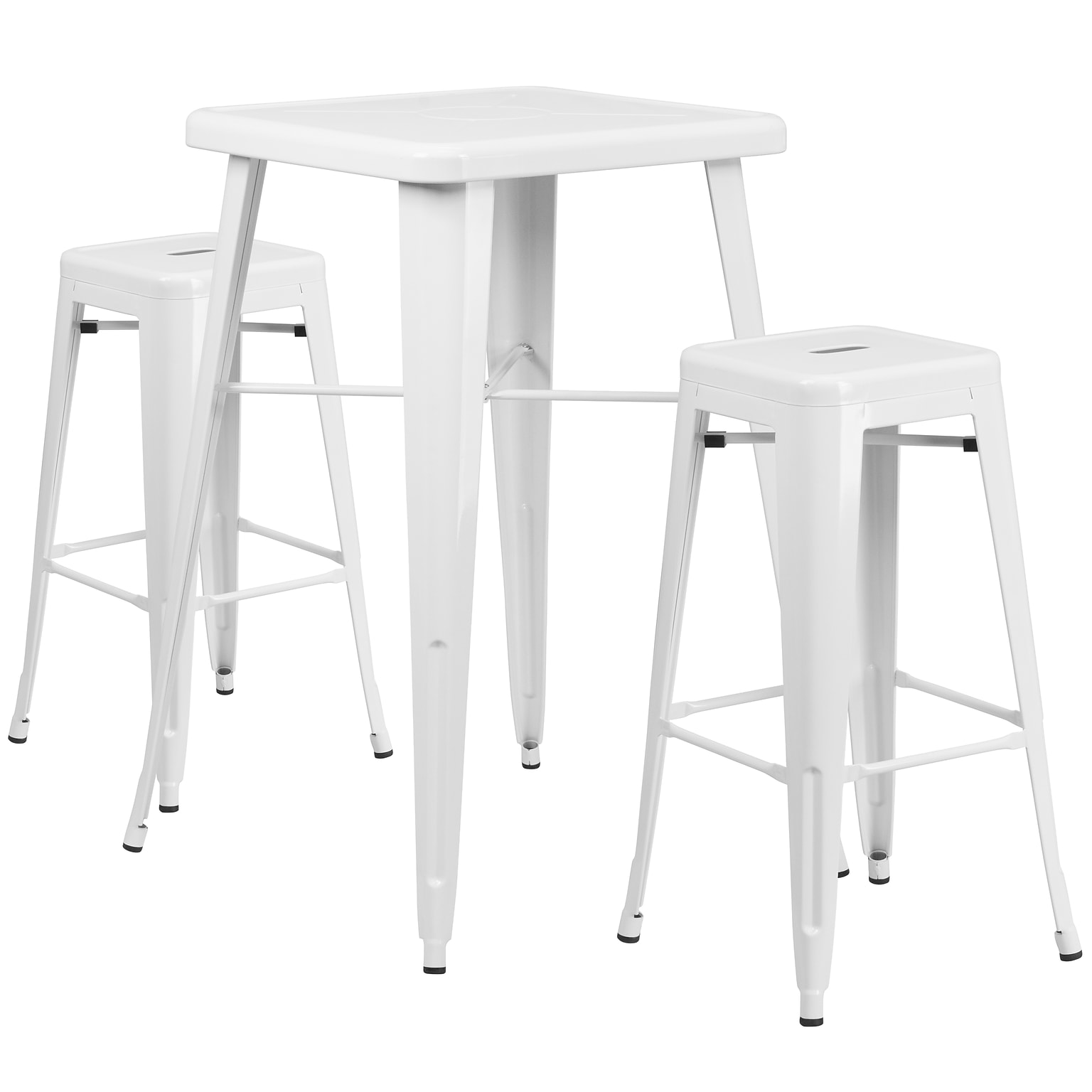 Flash Furniture Stone Indoor-Outdoor Bar Table Set with 2 Square Seat Backless Stools, 27.75 x 27.75, White (CH31330B230SQWH)