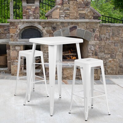 Flash Furniture Stone Indoor-Outdoor Bar Table Set with 2 Square Seat Backless Stools, 27.75 x 27.7