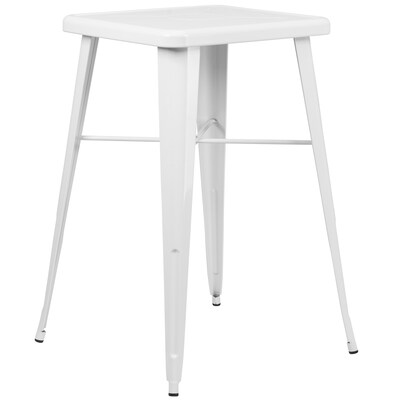 Flash Furniture Stone Indoor-Outdoor Bar Table Set with 2 Square Seat Backless Stools, 27.75" x 27.75", White (CH31330B230SQWH)