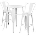 Flash Furniture Gable Indoor-Outdoor Bar Table Set with 2 Stools with Backs, 27.75 x 27.75, White (CH31330B230GBWH)