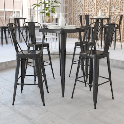 Flash Furniture Gable Indoor-Outdoor Bar Table Set with 2 Stools with Backs, 27.75" x 27.75", Black (CH31330B230GBBK)